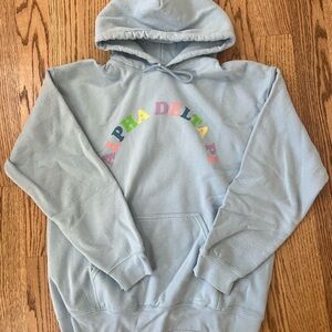 Light Blue Hoodie with Rainbow "Alpha Delta Pi" Arch
